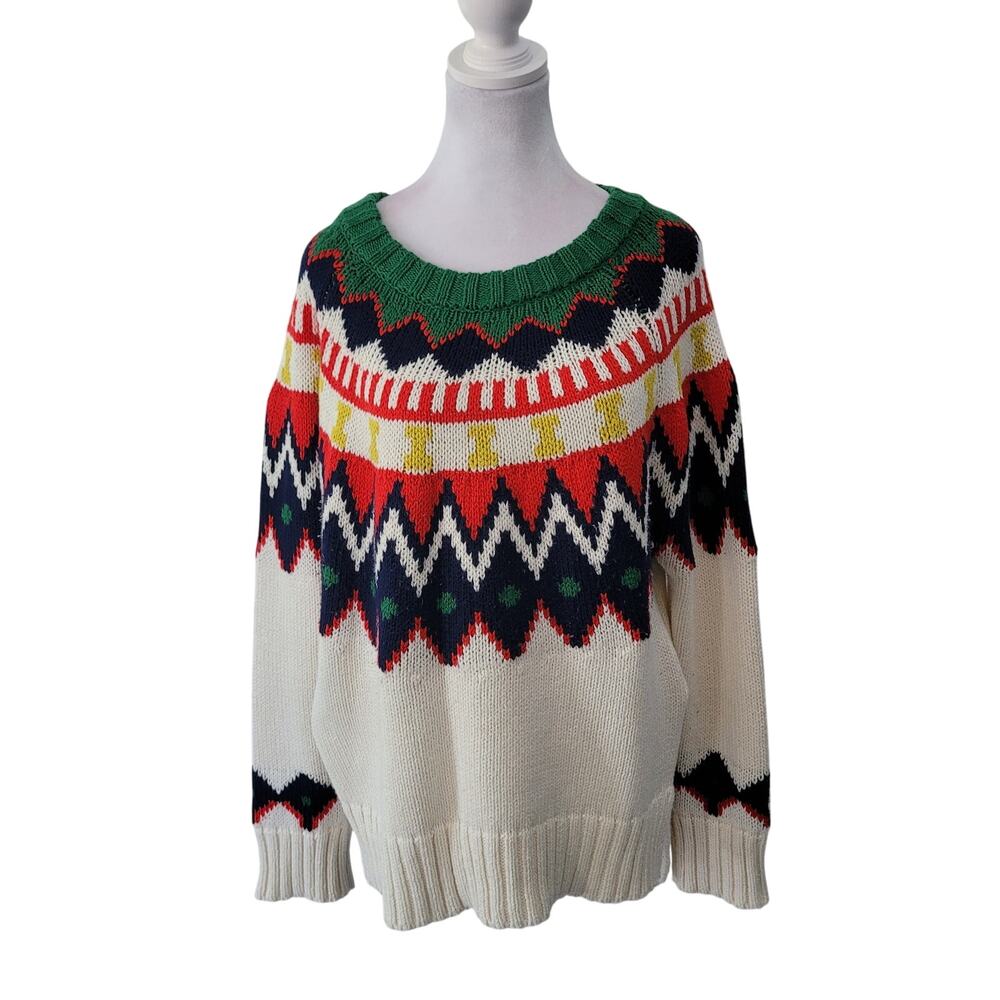 Aerie Size M Fair Isle Sweater Chunky Knit Multi Color Cozy Holiday Winter